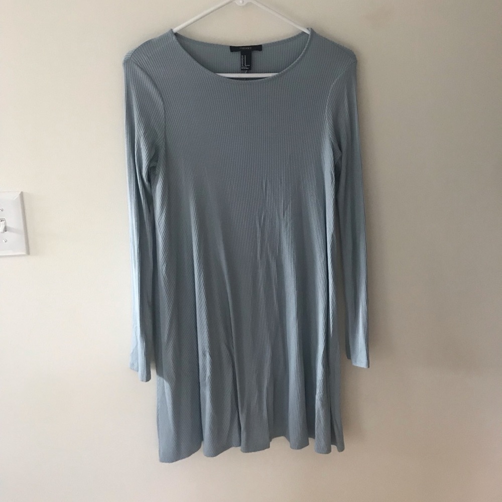 Ribbed Baby Blue Long Sleeve T-shirt Dress